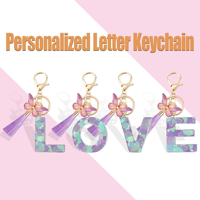 Suweibuke Colourful Cute Initial Letter Keychains for Women Girls with Tassel Butterfly, Charm for Purse Handbags Backpacks - Image 4